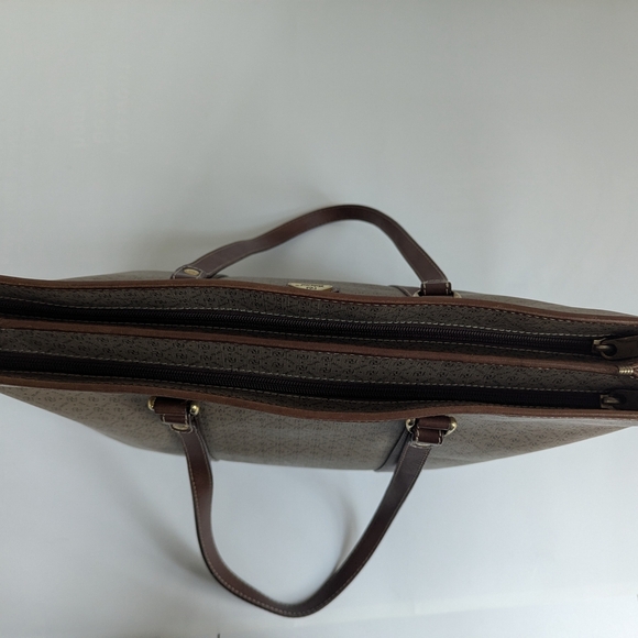 Yoland Monogram Coated Canvas Tote Leather Brown Tan Weekender Briefcase - Picture 12 of 16